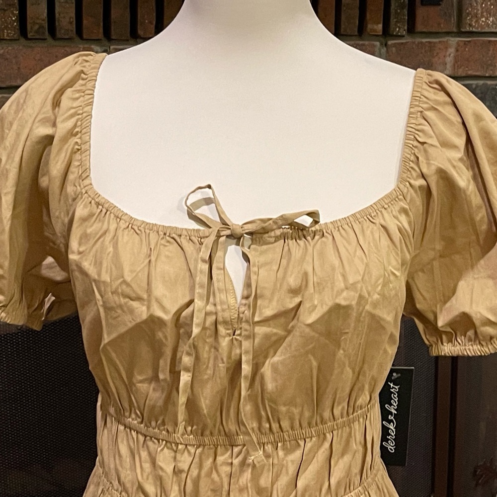 Derek Heart Tan Puff Sleeve Midi Dress - Picture 3 of 4
